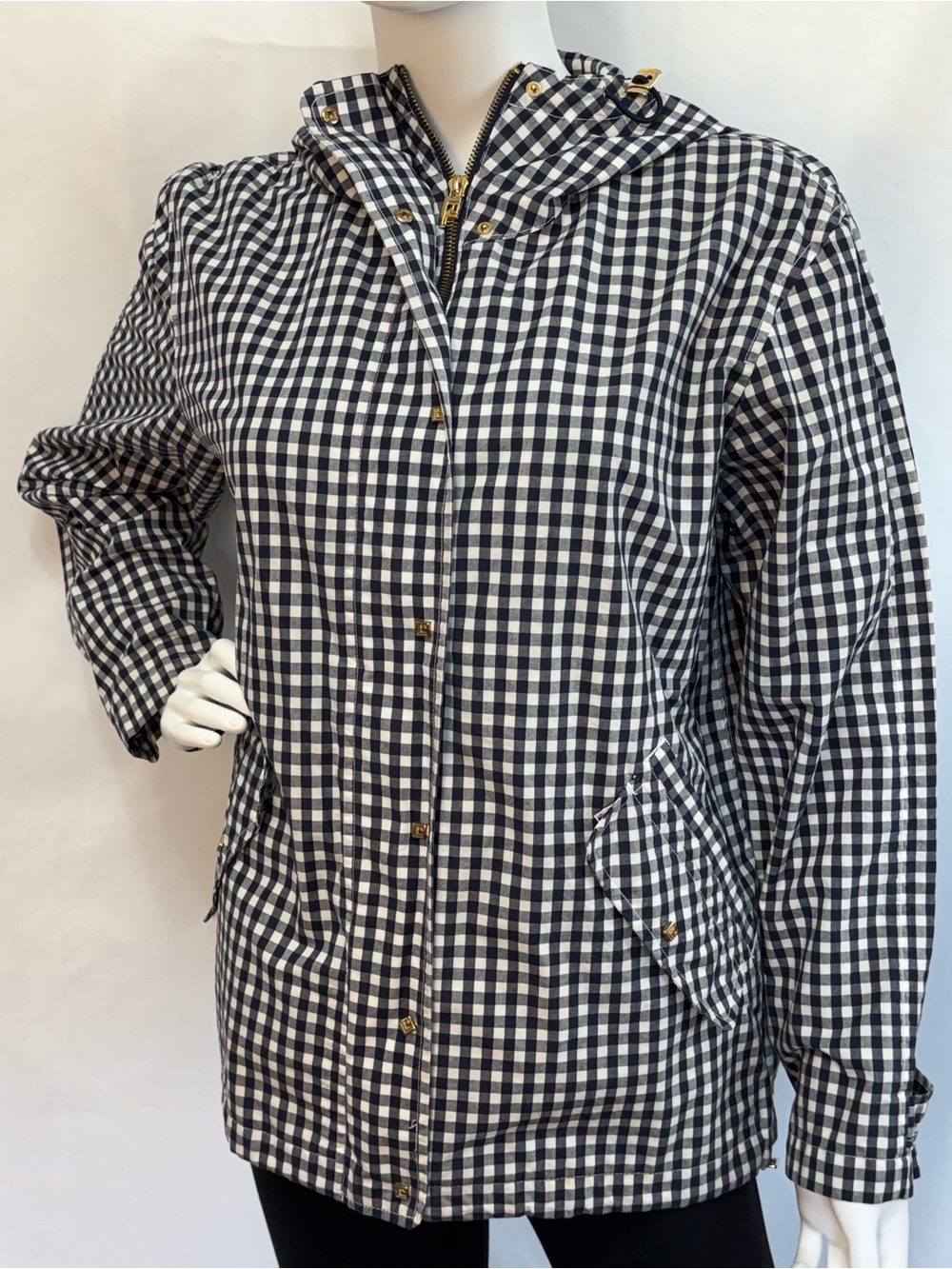 Lauren Ralph Lauren Active Vintage Checkered Drawstring Zip Up Rain Jacket